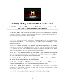 Military History Anniversaries 1101 Thru 111518