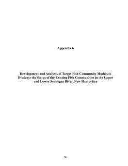 Development and Analysis of Target Fish Community Models to Evaluate the Status of the Existing Fish Communities in the Upper and Lower Souhegan River, New Hampshire