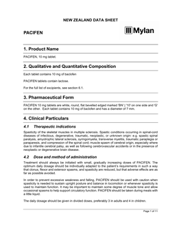 PACIFEN 1. Product Name 2. Qualitative and Quantitative