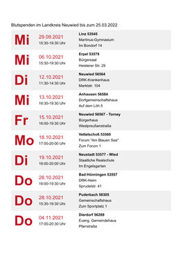 Mi 26.05.2021 Mo 31.05.2021 Di 01.06.2021 Mo 07.06.2021 Do