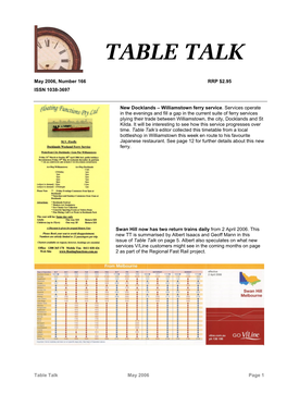 Table Talk May 2006 Page 1 May 2006, Number 166 RRP $2.95 ISSN 1038-3697 New Docklands