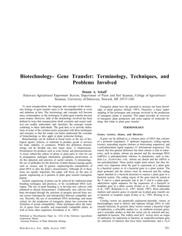 Biotechnology- Gene Transfer: Terminology, Techniques, and Problems Involved