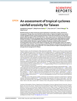 An Assessment of Tropical Cyclones Rainfall Erosivity for Taiwan Jayalakshmi Janapati1,7, Balaji Kumar Seela 1,2,7, Pay-Liam Lin1,3*, Pao K