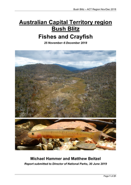 Australian Capital Territory Region Bush Blitz Fishes and Crayfish 25 November–6 December 2018