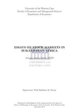 Essays on Stock Markets in Sub-Saharan Africa