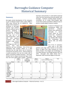 Burroughs Guidance Computer Historical Summary