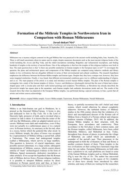 Formation of the Mithraic Temples in Northwestern Iran in Comparison with Roman Mithraeums