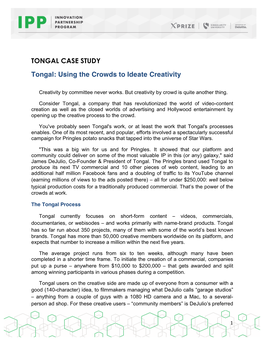 TONGAL CASE STUDY Tongal: Using the Crowds to Ideate Creativity