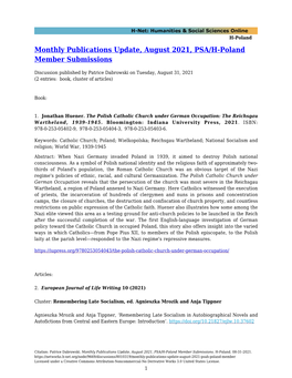 Monthly Publications Update, August 2021, PSA/H-Poland Member Submissions