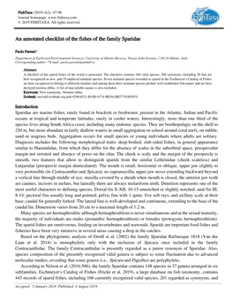 An Annotated Checklist of the Fishes of the Family Sparidae