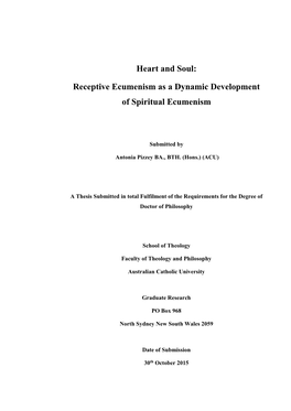 Heart and Soul: Receptive Ecumenism As a Dynamic Development Of