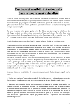 Fascisme Et Sensibilité Réactionnaire Dans Le Mouvement Animaliste