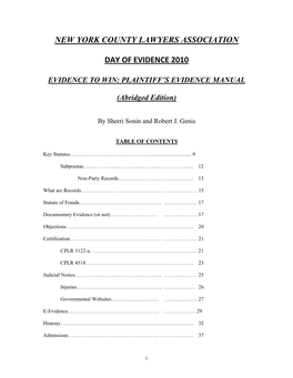 New York County Lawyers Association Day of Evidence 2010