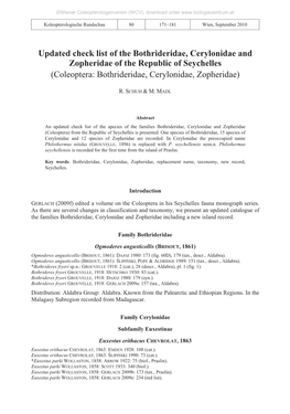 Updated Check List of the Bothrideridae, Cerylonidae and JOLIVET, P., SANTIAGO-BLAY, J.A