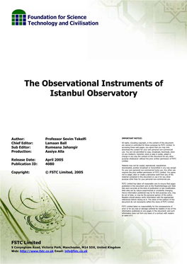 The Observational Instruments of Istanbul Observatory April 2005