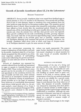 Growth of Juvenile Acanthaster Planci (L.) in the Laboratoryl