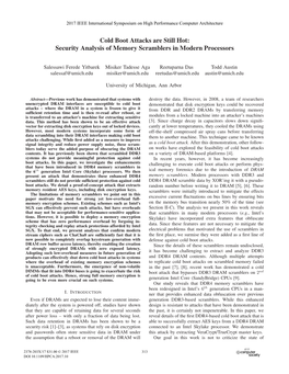 Cold Boot Attacks Are Still Hot: Security Analysis of Memory Scramblers in Modern Processors