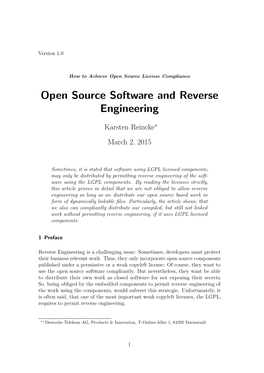 Open Source Software and Reverse Engineering