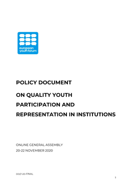 Policy Document on “Quality Youth Participation and Representation in Institutions”