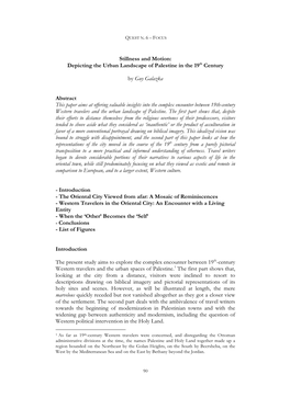 Stillness and Motion: Depicting the Urban Landscape of Palestine in the 19Th Century by Guy Galazka Abstract This Paper Aims At