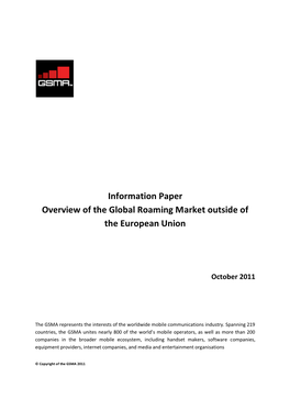 Information Paper Overview of the Global Roaming Market Outside of the European Union