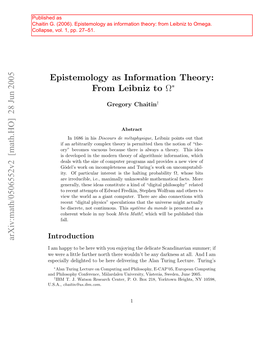 Epistemology As Information Theory
