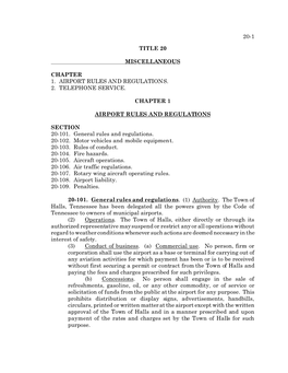 20-1 Title 20 Miscellaneous Chapter 1. Airport Rules