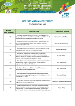 ISEE 2020 VIRTUAL CONFERENCE Poster Abstract List