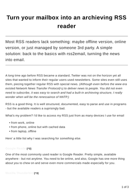 Turn Your Mailbox Into an Archieving RSS Reader