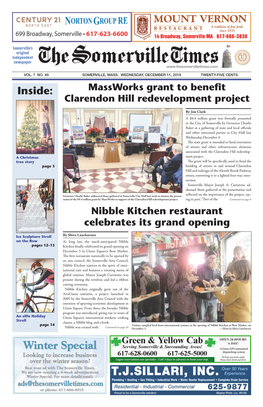 DECEMBER 11, 2019 TWENTY-FIVE CENTS Inside: Massworks Grant to Benefit Clarendon Hill Redevelopment Project