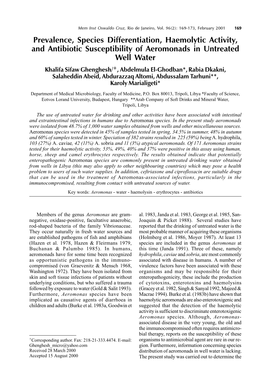 Prevalence, Species Differentiation, Haemolytic Activity, and Antibiotic