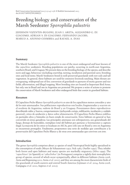 Breeding Biology and Conservation of the Marsh Seedeater Sporophila Palustris