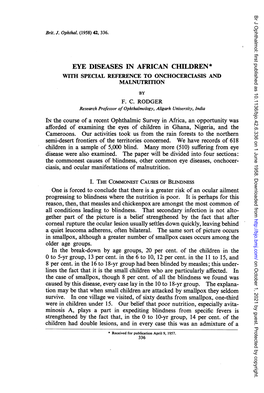 Eye Diseases in African Children* with Special Reference to Onchocerciasis and Malnutrition 'By F