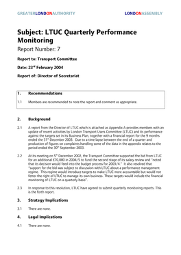 LTUC Quarterly Performance Monitoring Report Number: 7