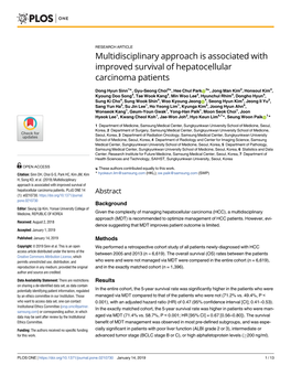 Multidisciplinary Approach Is Associated with Improved Survival of Hepatocellular Carcinoma Patients