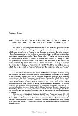 28 KRYSTYNA KERSTEN Used As a Test Is Favoured, Not Only As Concerns Economic Or Sociological Questions