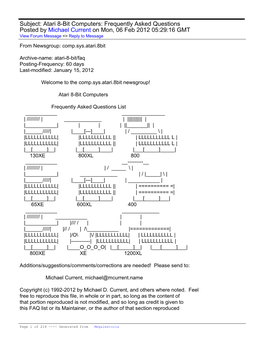 Subject: Atari 8-Bit Computers: Frequently Asked