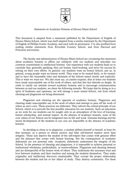 Statement on Academic Honesty at Horace Mann School This