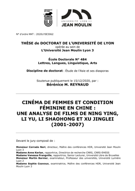 Cinéma De Femmes Et Condition Féminine En Chine : Une Analyse De Films De Ning Ying, Li Yu, Li Shaohong Et Xu Jinglei (2001-2007)