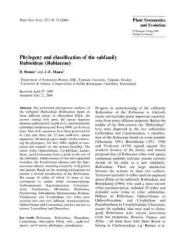 Phylogeny and Classification of the Subfamily Rubioideae (Rubiaceae)