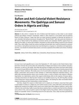 Sufism and Anti-Colonial Violent Resistance Movements: the Qadiriyya and Sanussi Orders in Algeria and Libya