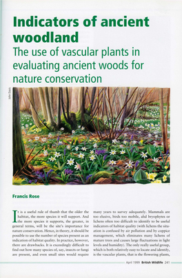 Indicators of Ancient Woodland the Use of Vascular Plants in Evaluating Ancient Woods for Nature Conservation