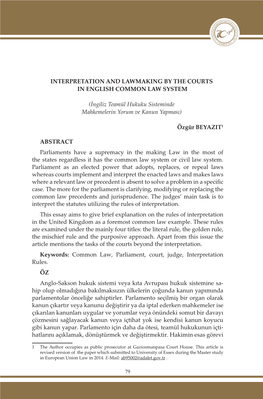 Interpretation and Lawmaking by the Courts in English Common Law System