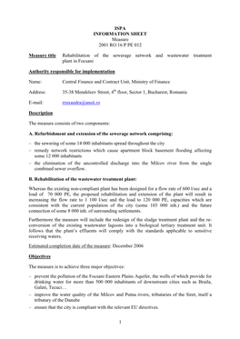 ISPA INFORMATION SHEET Measure 2001 RO 16 P PE 012