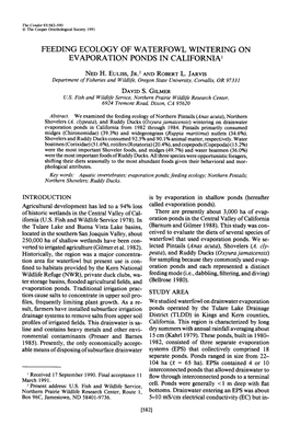 Feeding Ecology of Waterfowl Wintering on Evaporation Ponds in California’