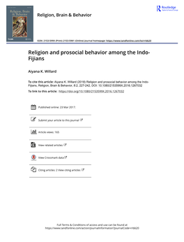 Religion and Prosocial Behavior Among the Indo-Fijians Aiyana K