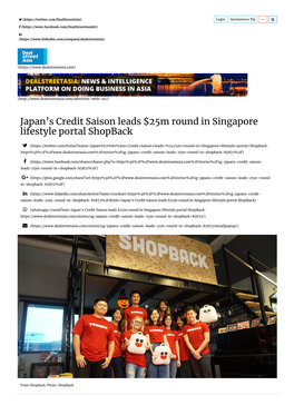 Japan's Credit Saison Leads $25M Round in Singapore's Shopback