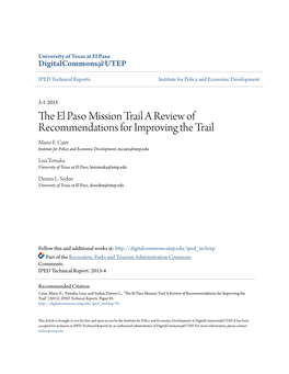 The El Paso Mission Trail a Review of Recommendations for Improving the Trail