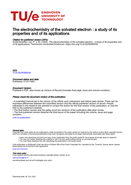 The Electrochemistry of the Solvated Electron : a Study of Its Properties and of Its Applications