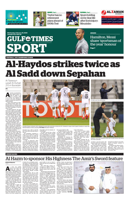 Al-Haydos Strikes Twice As Al Sadd Down Sepahan Al Taawoun Upset Al Duhail 2-0 in Buraidah